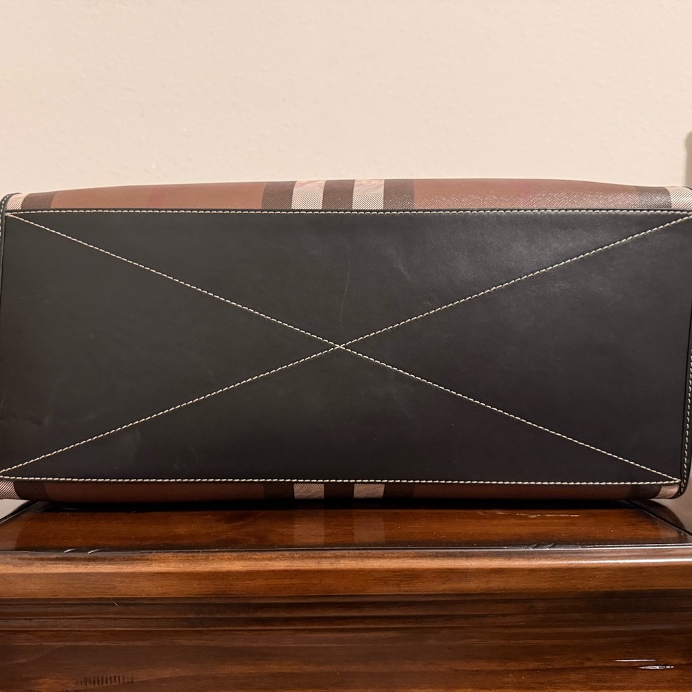 Burberry Brown Check Leather-Trim Tote - Picture 3 of 16